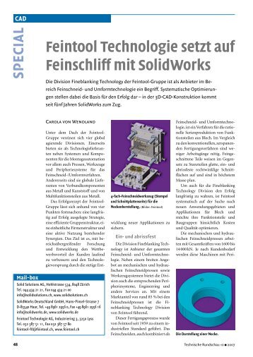 CAD Feintool Technologie setzt auf Feinschliff mit SolidWorks