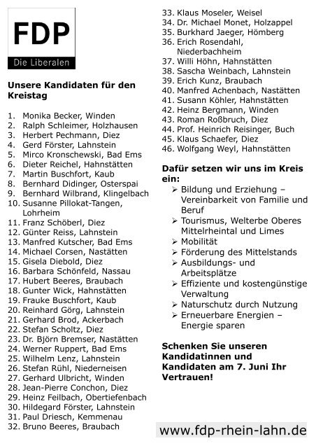 Kandidaten Wahl 2009 - FDP Kreisverband Rhein-Lahn