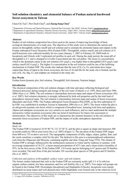 Soil solution chemistry and elemental balance of Fushan natural ...