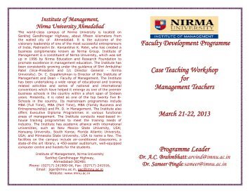 Case Teaching Workshop for Management Teachers - Institute of ...