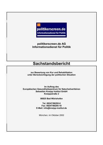 Sachstandsbericht zur Bewertung von Kur und Rehabilitation unter