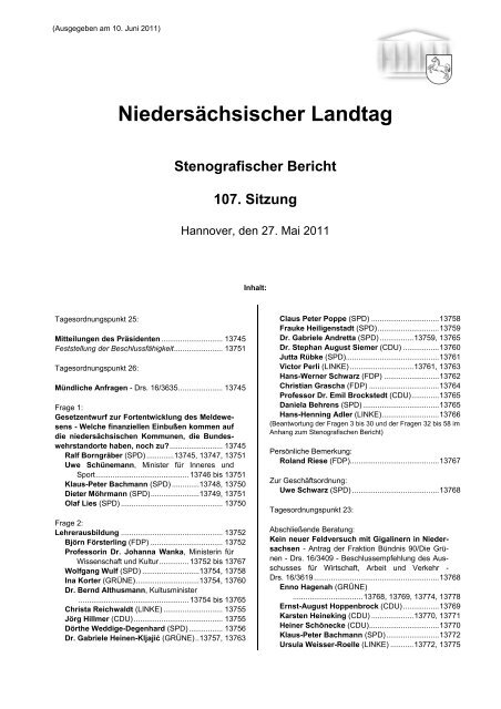 107 sitzung am 27 mai 2011 pdf 9 niedersachsischer landtag