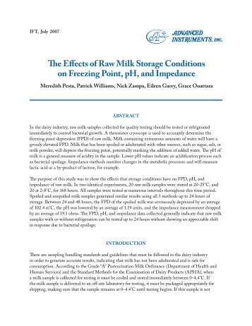 The Effects of Raw Milk Storage Conditions on Freezing Point, pH ...