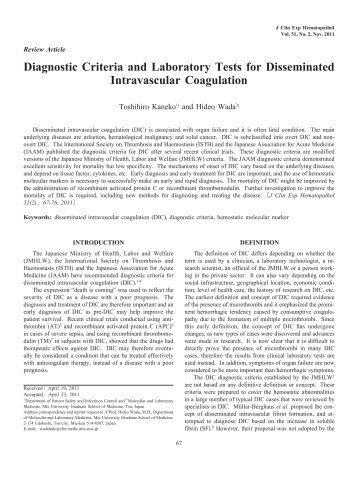 Diagnostic Criteria and Laboratory Tests for Disseminated ...