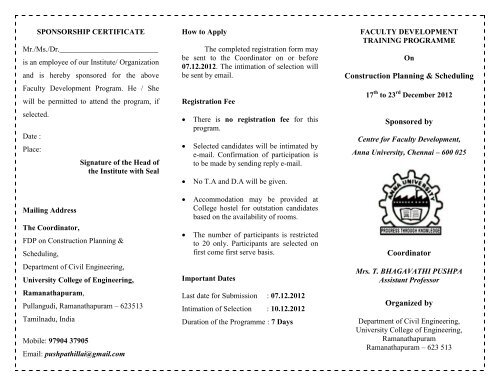 FDP on Construction Planning &amp; Scheduling - Anna University