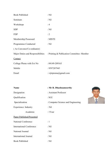 II. FACULTY DETAILS Name : Mrs. J.K. Jothi Kalpana Designation ...