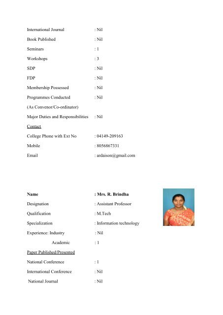 II. FACULTY DETAILS Name : Mrs. J.K. Jothi Kalpana Designation ...