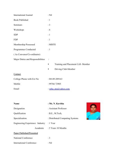 II. FACULTY DETAILS Name : Mrs. J.K. Jothi Kalpana Designation ...