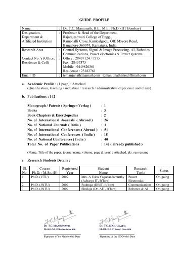 GUIDE PROFILE Name : Dr. T.C. Manjunath, B.E., M.E., Ph.D. (IIT ...