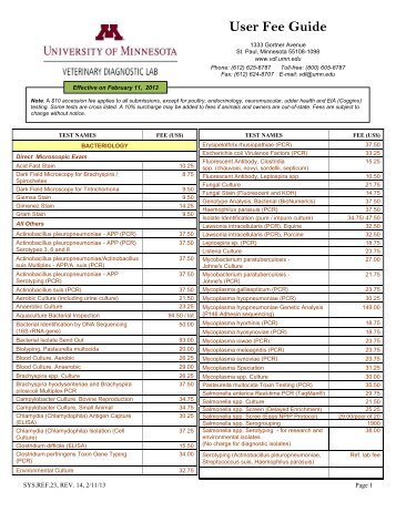 User Fee Guide - Veterinary Diagnostic Laboratory - University of ...