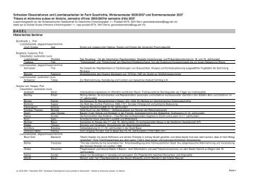 Schweizer Dissertationen und Lizentiatsarbeiten im Fach Geschichte