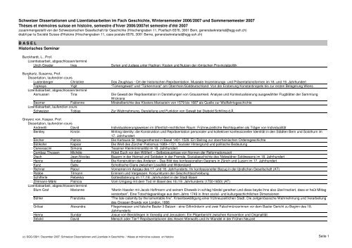 Schweizer Dissertationen und Lizentiatsarbeiten im Fach Geschichte