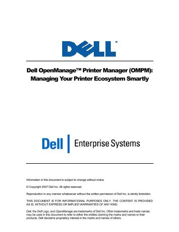 Dell OpenManage™ Printer Manager (OMPM): Managing Your ...