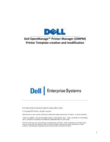 Dell OpenManage™ Printer Manager (OMPM) Printer Template ...