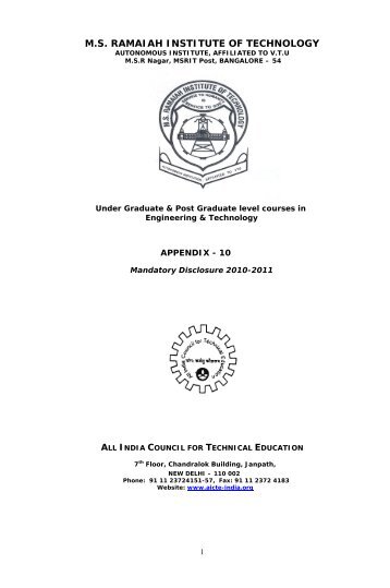 Mandatory Disclosure - MS Ramaiah Institute of Technology