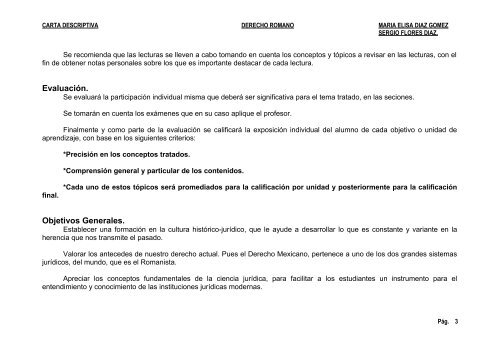 Carta descriptiva Derecho Romano - Facultad de Derecho y ...