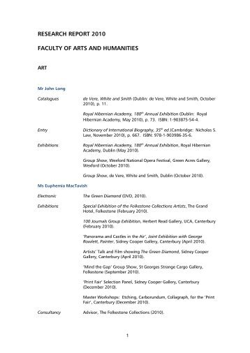research report 2010 faculty of arts and humanities - Canterbury ...