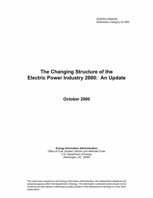 The Changing Structure of the Electric Power Industry 2000: An ... - EIA