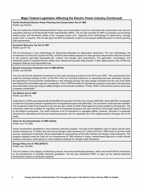 The Changing Structure of the Electric Power Industry 2000: An ... - EIA