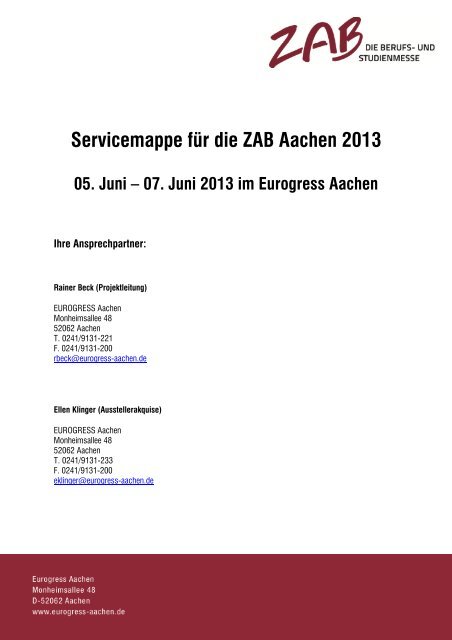 Deckblatt Servicemappe ZAB 2013 1 - Aachener Zeitung