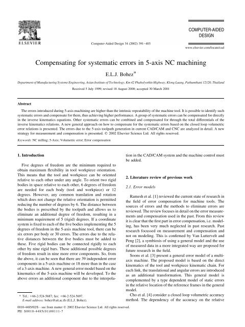 Compensating for systematic errors in 5-axis NC machining