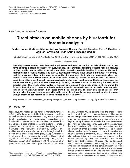 Direct attacks on mobile phones by bluetooth for forensic analysis