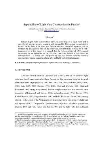 Separability of Light Verb Constructions in Persian*