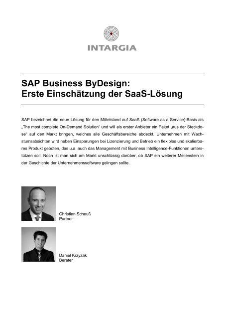 SAP Business ByDesign: Erste Einschätzung der SaaS ... - EconBiz