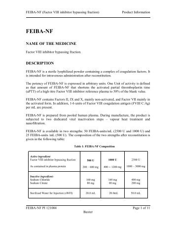 FEIBA NF - Baxter Healthcare