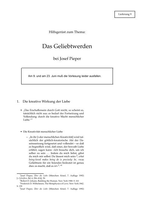 Hilfsgerüst zum Thema: Das Geliebtwerden - William J. Hoye