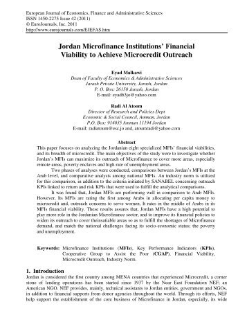Jordan Microfinance Institutions' Financial Viability to ... - EuroJournals