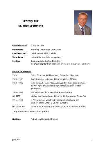 LEBENSLAUF Dr. Theo Spettmann - Agrana