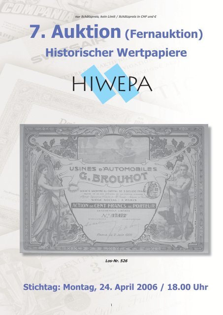 7. Auktion(Fernauktion) Historischer Wertpapiere - HIWEPA AG
