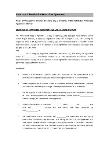 Distribution Franchisee Agreement - UP Power Corporation Limited