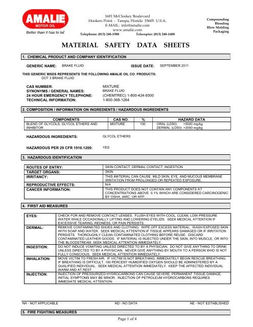 material safety data sheets - Amalie Oil Company