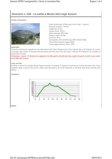 Itinerario n. 039 - La salita a Monte Alto negli Ausoni - Itinerari MTB