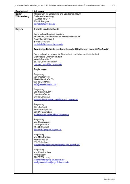 Liste der für die Mitteilungen nach § 5 Tabakprodukt - Bundesamt für ...