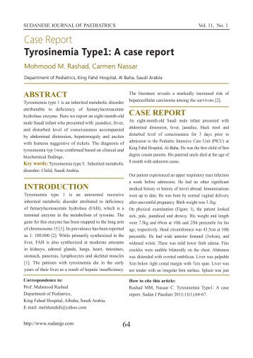 Case Report Tyrosinemia Type1: A case report - Sudanese Journal ...