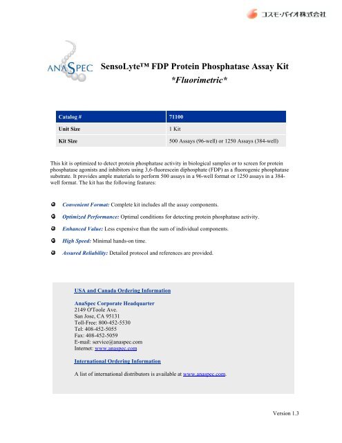 SensoLyte™ FDP Protein Phosphatase Assay Kit *Fluorimetric*