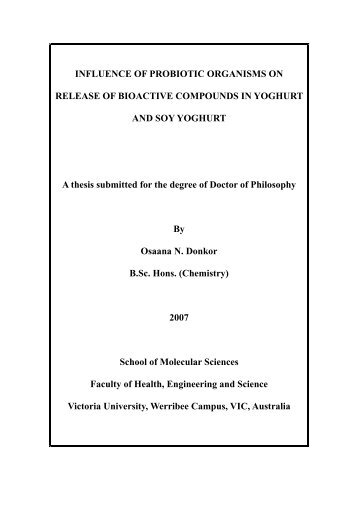 influence of probiotic organisms on - Victoria University Institutional ...