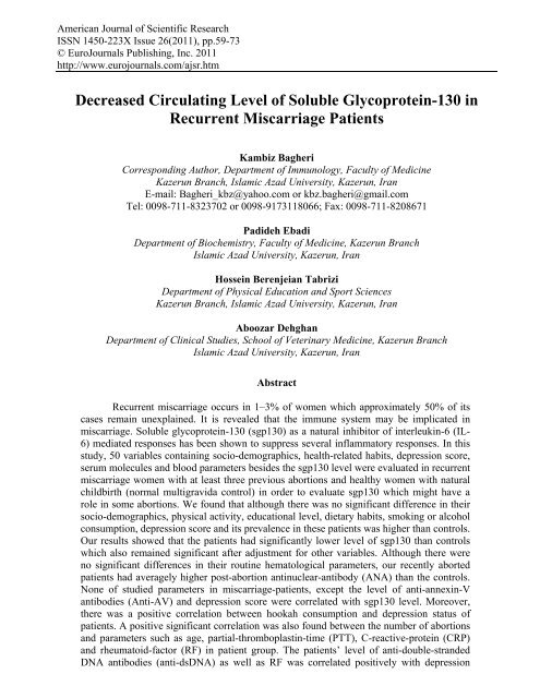 Decreased Circulating Level of Soluble Glycoprotein ... - EuroJournals