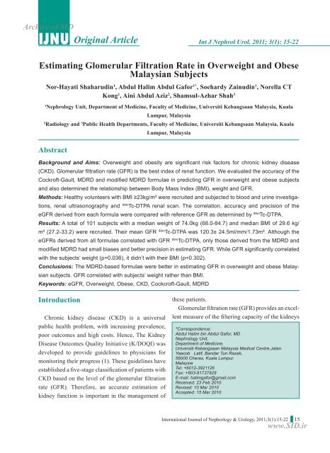 estimating glomerular filtration rate in overweight and obese ...