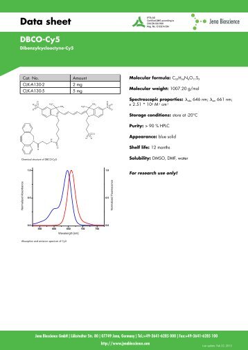 Data sheet DBCO-Cy5 - Jena Bioscience