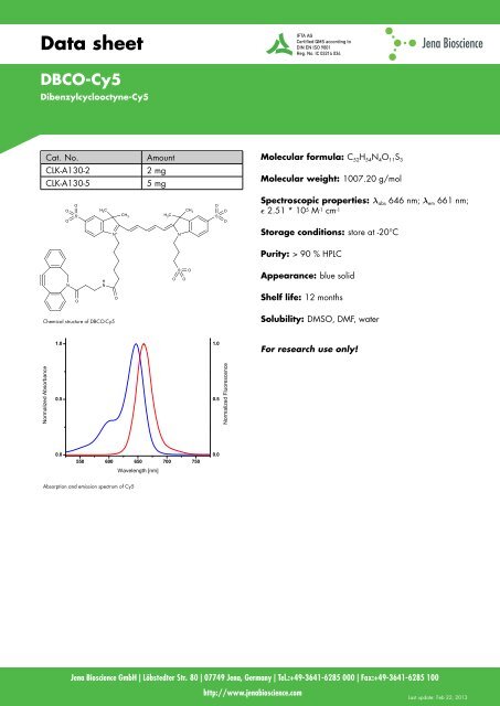 Data sheet DBCO-Cy5 - Jena Bioscience