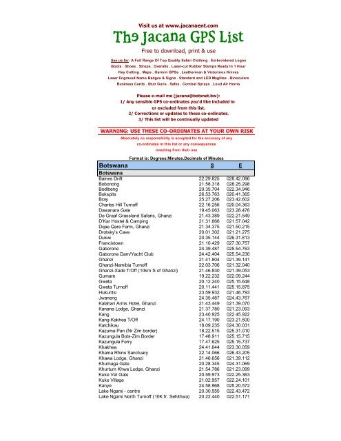 botswana gps co-ordinates - Jacanaent.com