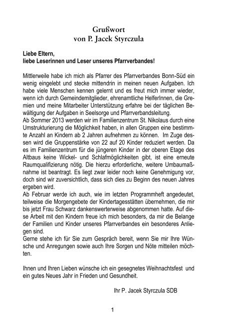 Halbjahresprogramm 1 2013 Familienzentrum St Nikolaus