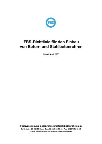 FBS-Richtlinie für den Einbau von Beton- und Stahlbetonrohren