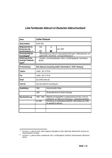 Liste Fachberater Abbruch im Deutschen Abbruchverband