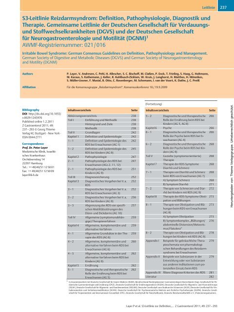 S3-Leitlinie Reizdarmsyndrom: Definition, Pathophysiologie ... - DGVS