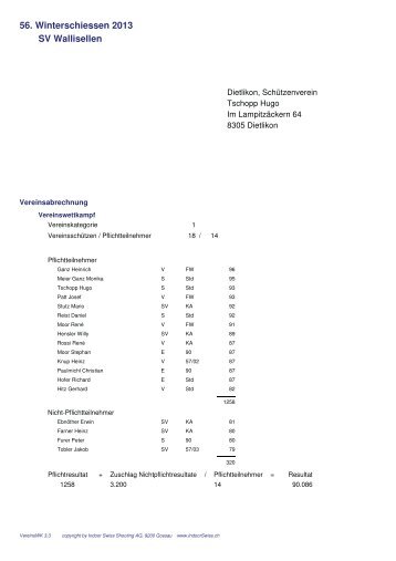 56. Winterschiessen 2013 SV Wallisellen - Schützenverein Dietlikon